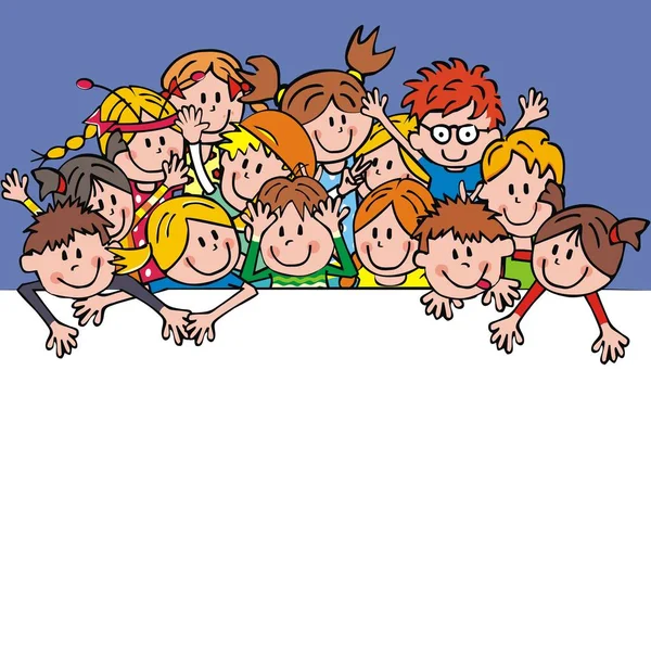 Μεγάλη Ομάδα Παιδιών Πανό Αστεία Διανυσματική Απεικόνιση — Διανυσματικό Αρχείο