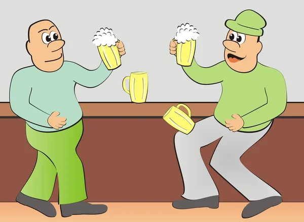 Zwei Männer Und Bier Lustige Illustration — Stockvektor