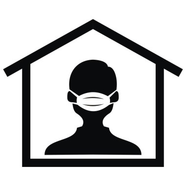 person in wimple, black silhouette of man at house, vector icon clipart