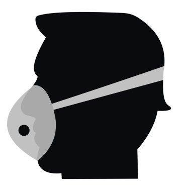 Person with respirator, black silhouette, vector icon clipart