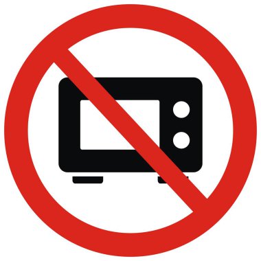 Mikrodalgada kurutma ya da ısıtma yok, vektör simgesi, kırmızı daire çerçeve