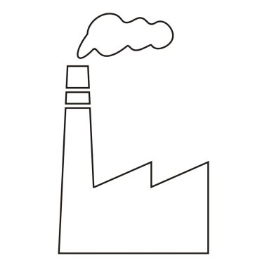 Fabrika, beyaz vektör ikonu. siyah çizgi