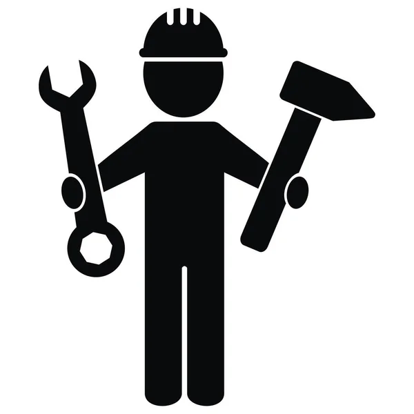 Man Tool Wrench Hammer Black Silhouette Vector Icon — Stock Vector