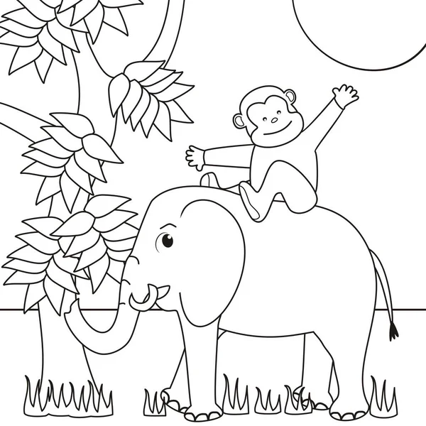 Małpa Słoń Przyrodzie Kolorowanki Dla Dzieci Ilustracja Wektor — Wektor stockowy