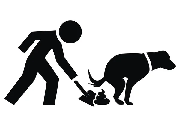 Köpeğinizden kaka toplayın. Kürek salgılayan kişi. Siyah vektör illüstrasyonu.