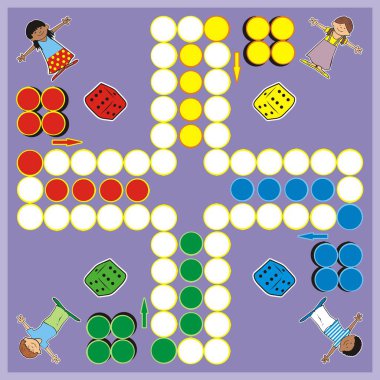 Ludo, çocuklar için masa oyunu, vektör illüstrasyonu
