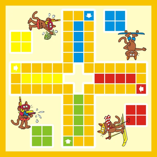 Ludo Jeu Société Pour Enfants Chat Vecteur Illustration Drôle — Image vectorielle