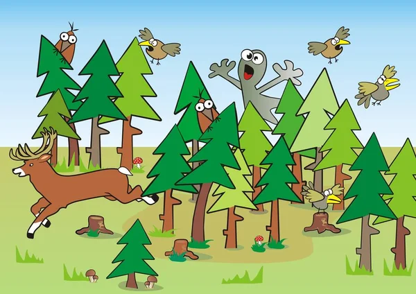 Foresta Infestata Animali Fantasmi Divertente Illustrazione Vettoriale — Vettoriale Stock