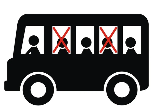 Safe Distances People Bus Black Silhouette Vector Icon — Stock Vector
