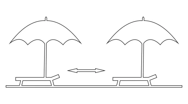 Безопасное Расстояние Пляжных Зонтиков Векторная Иконка Контурный Рисунок — стоковый вектор