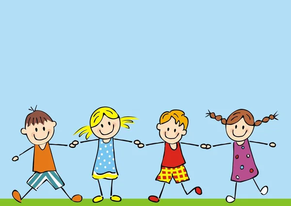 Mavi Arka Planda Mutlu Küçük Çocuklar Kavramsal Vektör Çizimi — Stok Vektör
