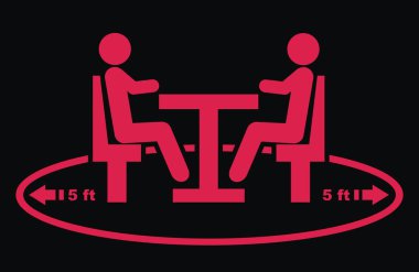 Masa aralıkları halka açık yemek odalarında ve restoranlarda, 1.80 boyunda, kırmızı ve siyah vektör simgesi