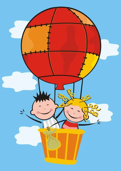 Kinder Und Luftballon Vektorillustration — Stockvektor