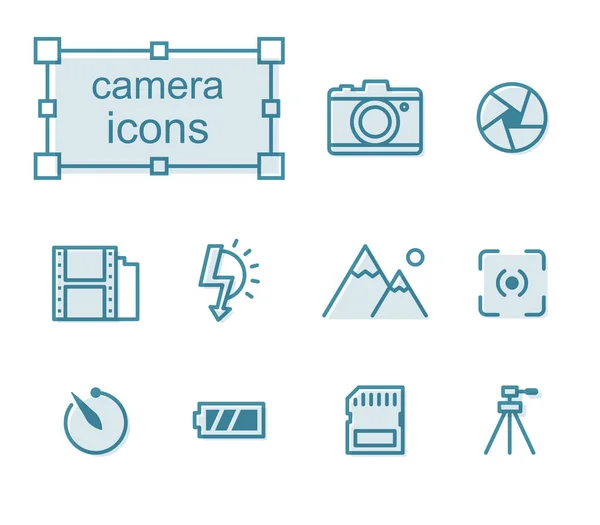 Icônes de ligne mince ensemble, Caméra — Image vectorielle