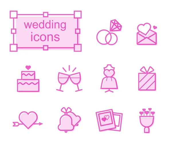 Conjunto de iconos de línea delgada, boda — Vector de stock