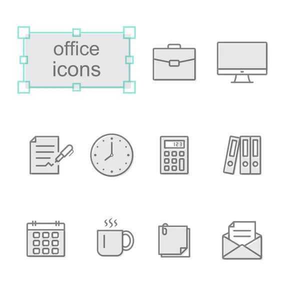 Icônes de ligne mince ensemble, Bureau — Image vectorielle