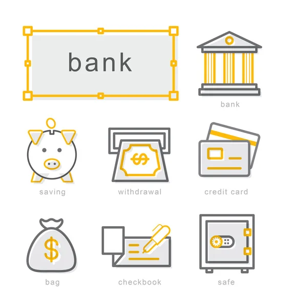 Thin Line Icons gesetzt, Bank — Stockvektor