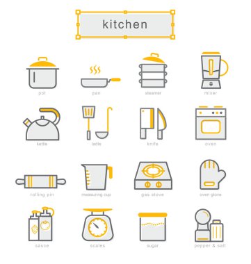 İnce çizgi Icons set, mutfak