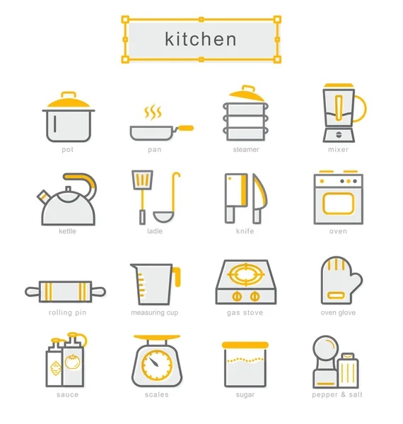 Linha fina ícones definir, Cozinha — Vetor de Stock