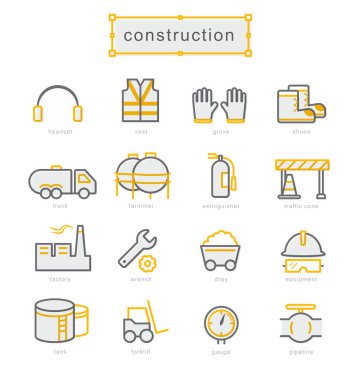 İnce çizgi Icons set. İnşaat