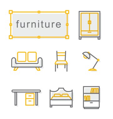 İnce çizgi Icons set, mobilya sarı