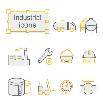 İnce çizgi Icons set, doğrusal simgeler kümesi, sanayi-sarı