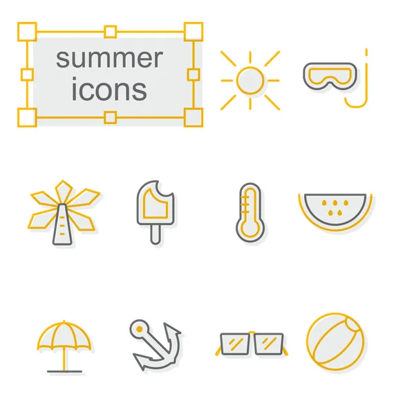 Conjunto de ícones de linha fina, conjunto de símbolos lineares, amarelo-verão — Vetor de Stock