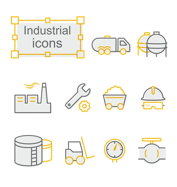 Conjunto de ícones de linha fina, conjunto de símbolos lineares, Industrial-amarelo — Vetor de Stock