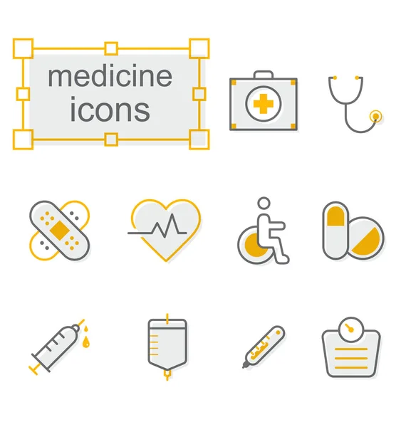 Conjunto de ícones de linha fina, conjunto de símbolos lineares, Medicine-yellow1 — Vetor de Stock