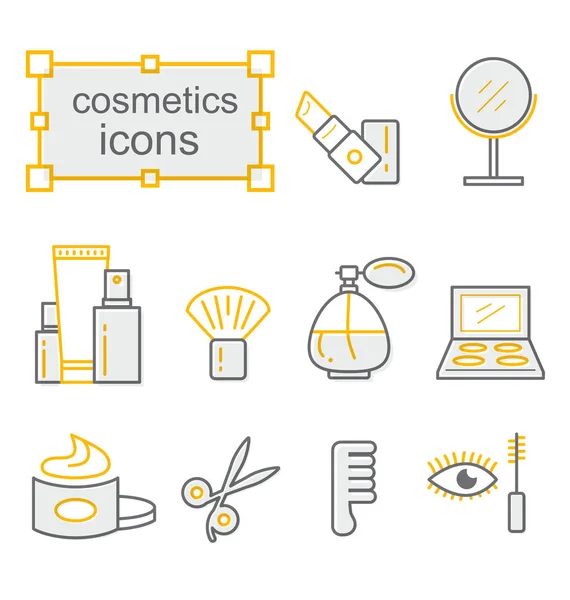 Linhas finas conjunto de ícones, Cosméticos — Vetor de Stock