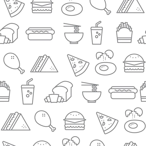 Diferentes ícones de estilo de linha padrão sem costura, Fast Food — Vetor de Stock
