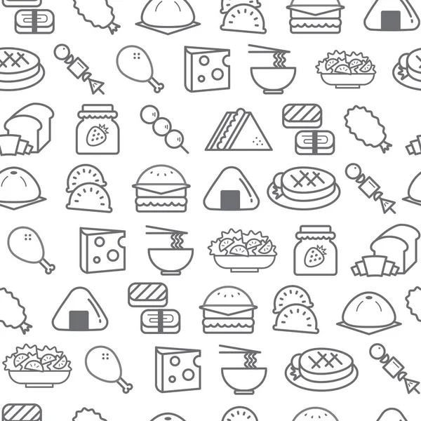 Diferentes ícones de estilo de linha padrão sem costura, Alimentos — Vetor de Stock