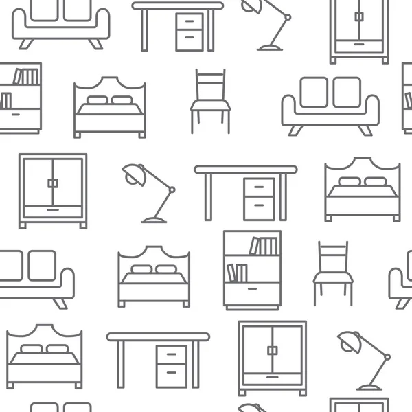 Diferentes iconos de estilo de línea patrón sin costura, Muebles — Vector de stock