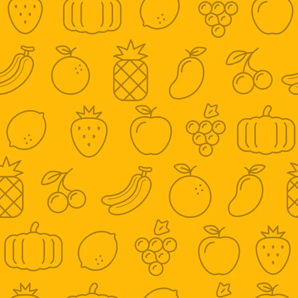 Différentes icônes de style de ligne motif sans couture, ensemble d'icônes, Fruits-y — Image vectorielle