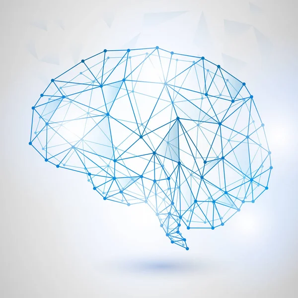 이진수와 인간 두뇌의 기술 로우 폴 리 디자인 — 스톡 벡터