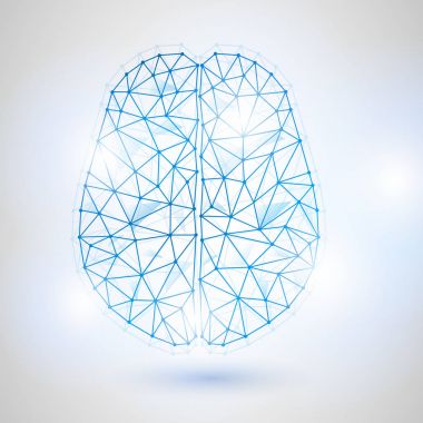 Teknoloji düşük Poli dizayn ikili rakamlar ile insan beyninin