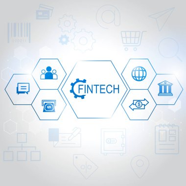 Fin teknoloji Internet kavramı. metin ve altıgen arka plan ile yatırım Finans teknolojileri simgeleri