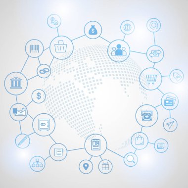 Fintech Internet kavramı. metin ve altıgen arka plan ile yatırım Finans teknolojileri simgeleri