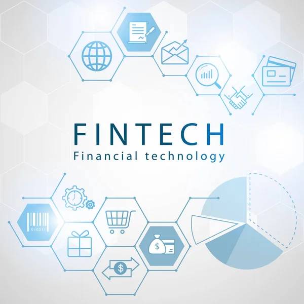 Finanztechnologie-Ikonen mit Sechseck-Hintergrund — Stockvektor