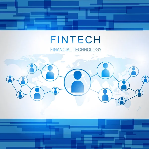 Fin-Tech-Internetkonzept. Ikonen der Finanztechnologie mit globalem Hintergrund — Stockvektor