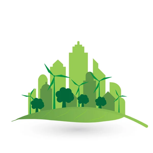 绿色叶设计中的孤立城市建筑 — 图库矢量图片