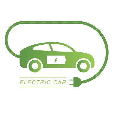 Elektrikli otomobil ve elektrik şarj istasyonu yeşil simge