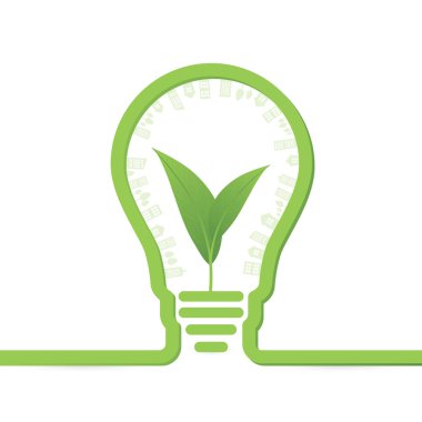 Thnk yeşil kavram ampuller içinde yaprak ile