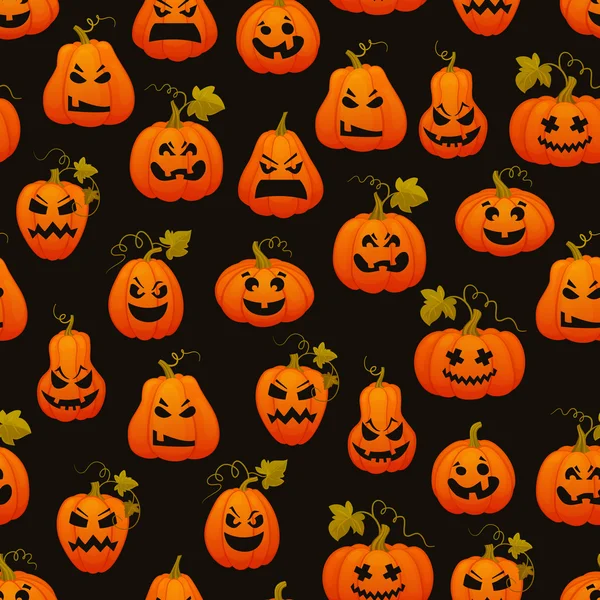 Halloween padrão sem costura com abóboras rostos assustadores . — Vetor de Stock