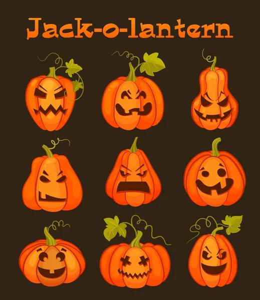 Pompoenen instellen voor Halloween. Vectorillustratie — Stockvector