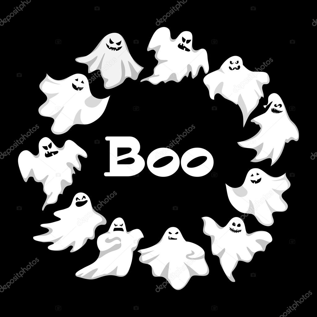 Cartoon spooky Ghost character vector set. Spooky and scary holiday monster design ghost character. Costume evil silhouette ghost character creepy funny cartoon cute spooky night symbol.