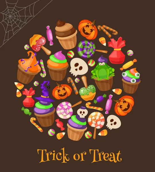 Süßes oder Saures. traditionelle Süßigkeiten und Bonbons zu Halloween. Halloween-Bonbons isoliert auf dem Hintergrund. Vektorillustration im Retro-Cartoon-Stil. — Stockvektor
