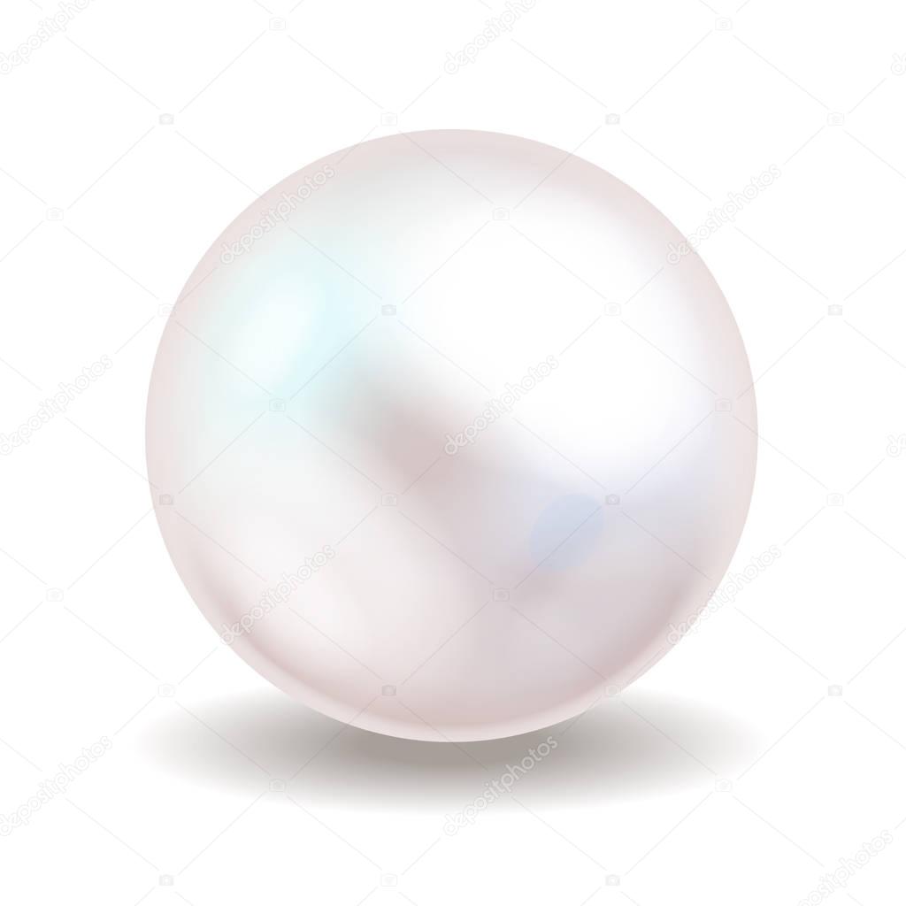 Sea pearl isolated on white background. Shiny oyster pearl ball for luxury accessories. Vector illustration.