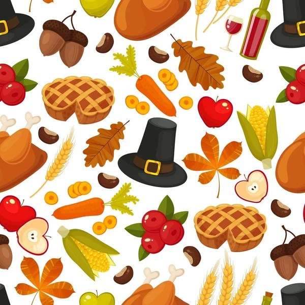 Thanksgivin Tag nahtlose background.symbols of thanksgiving day and family traditions elements for holiday design on white background. Vektorillustration im Retro-Cartoon-Stil — Stockvektor