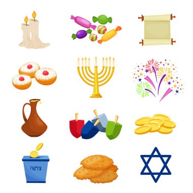 Yahudi tatil Hanukkah Icons set. Vektör çizim